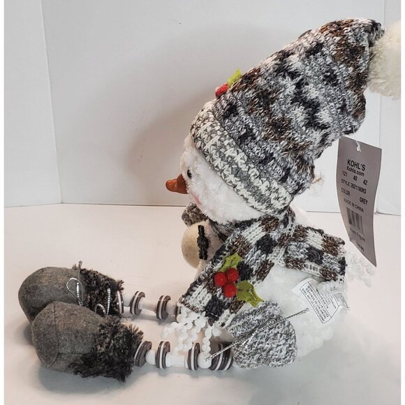 Gerson Kohl's 12" Grey Snowman Plush Figure With Knit Hat & Scarf Button Legs - Picture 3 of 9
